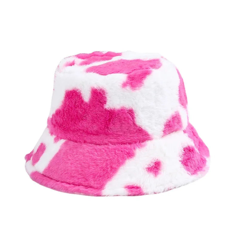 Cow Pattern Plush Bucket Hat