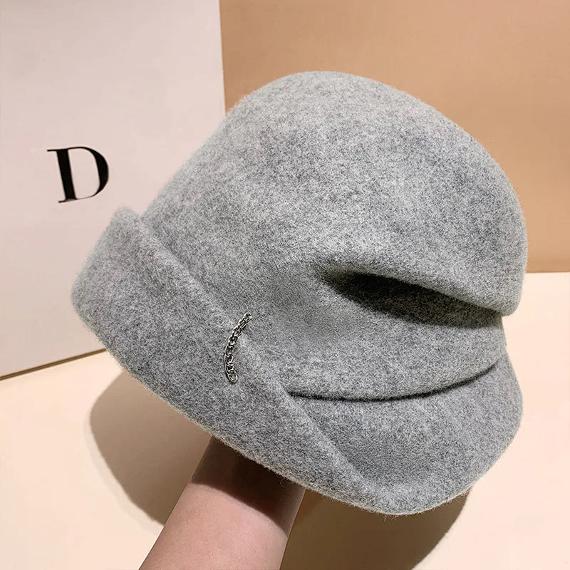 Women's Wool Slouchy Chain Decor Hat
