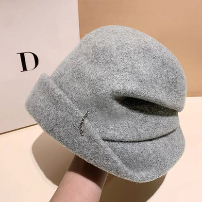 Women's Wool Slouchy Chain Decor Hat