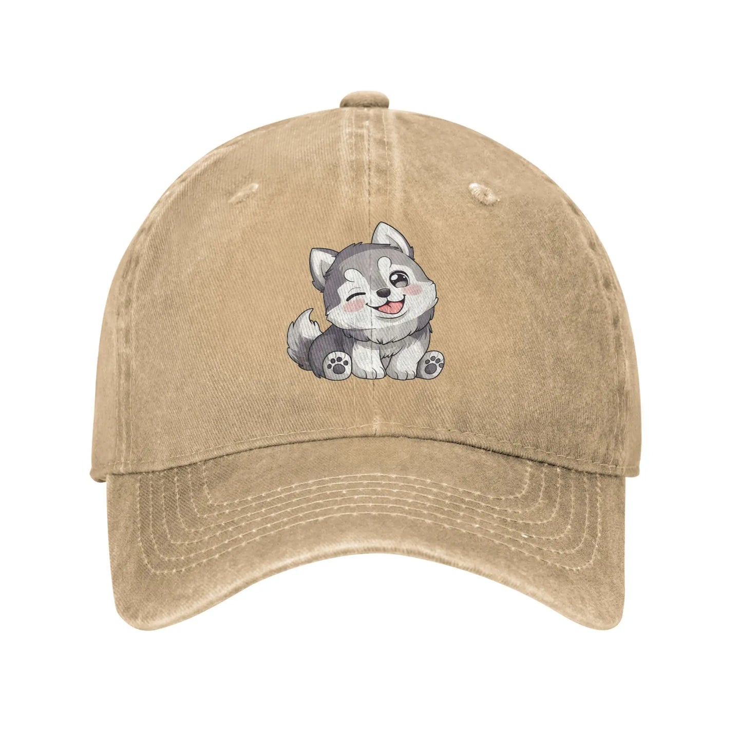 Cute Winking Kawaii Husky Denim Baseball Cap