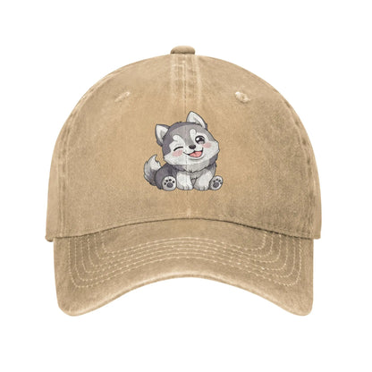 Cute Winking Kawaii Husky Denim Baseball Cap