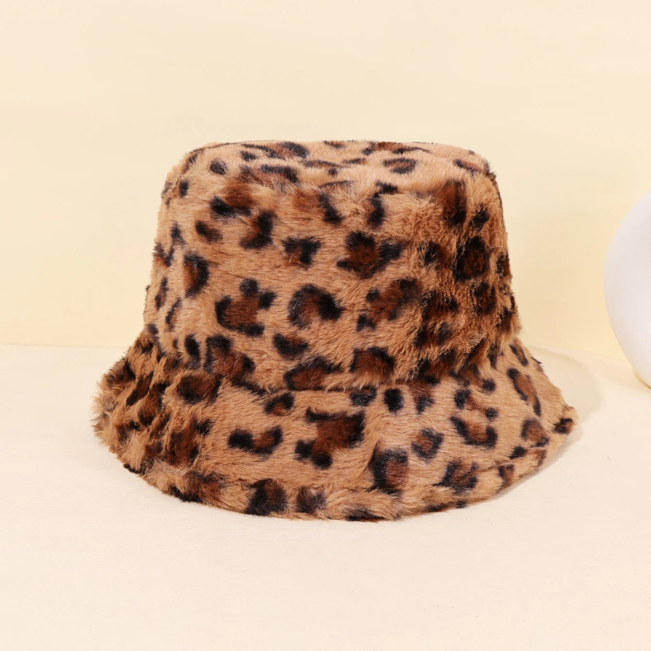 Leopard Print Thick Fleece Winter Bucket Hat