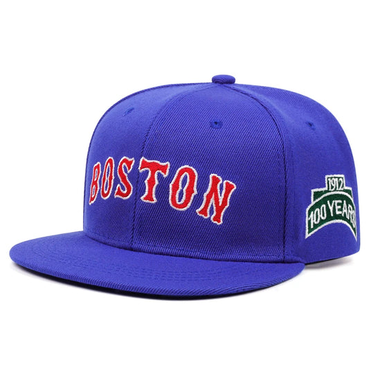 Boston Flat Edge Letter Embroidery Baseball Snapback Cap