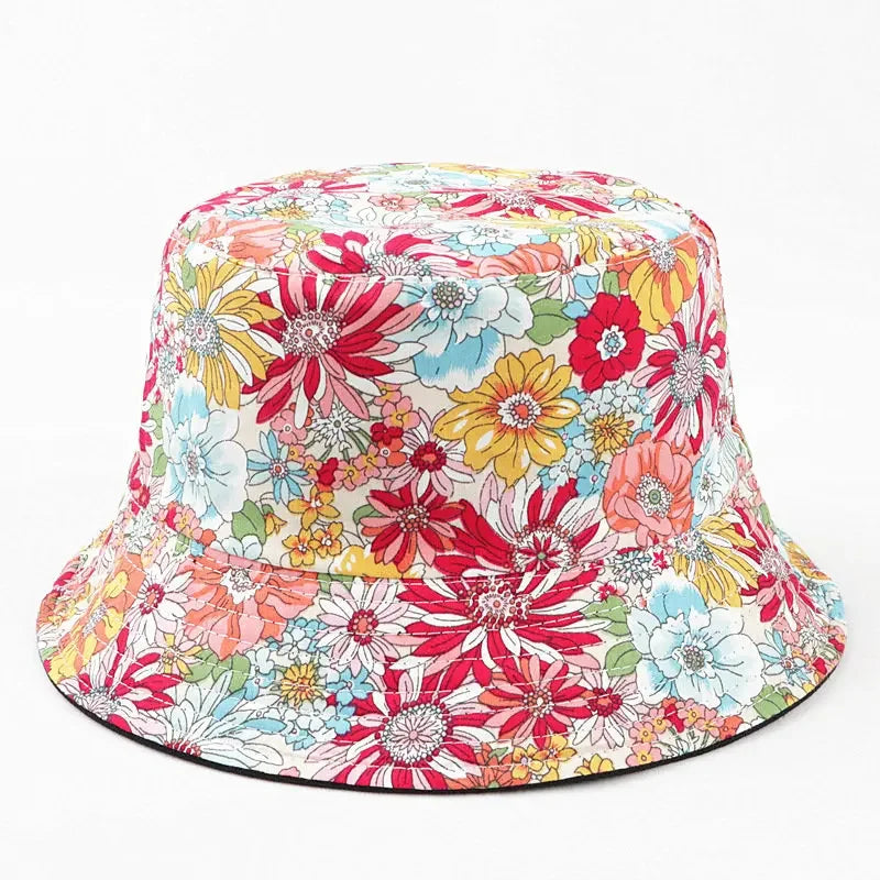 Cartoon Flower Print Cotton Bucket Hat