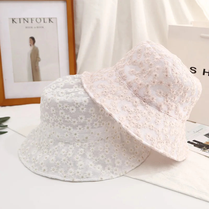 Panama Lace Transparent Flower Korean Beach Bucket Hat