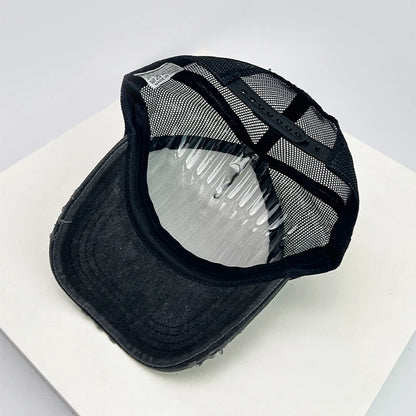 Color Block Distressed Mesh Trucker Baseball Cap