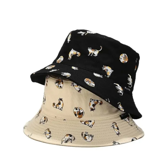 Cartoon Cat Embroidery Cotton Bucket Hat
