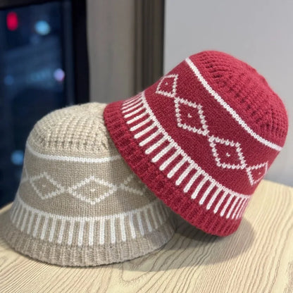 Rhombus Pattern Knitted Winter Hat