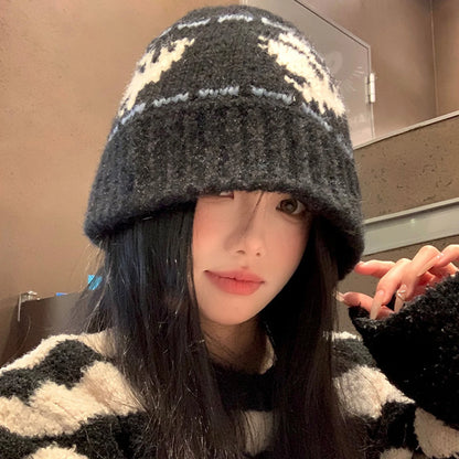 Vintage Jacquard Wool Knitted Warm Bucket Hat