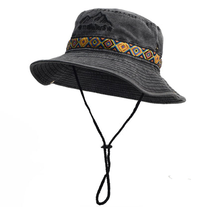 Vintage Embroidered Cotton Foldable Bucket Hat