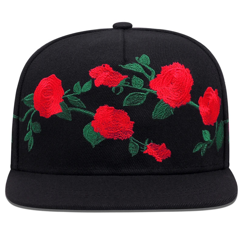 Rose Embroidery Snapback Cap