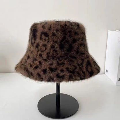 Luxury Fluffy Leopard Faux Fur Bucket Hat