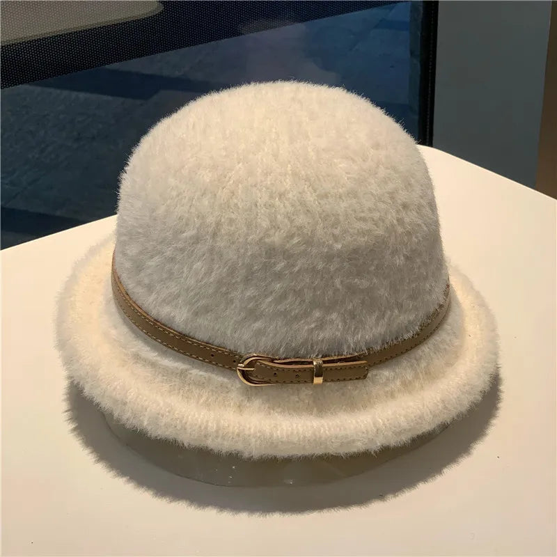 French Style Belt Buckle Wool Bucket Hat