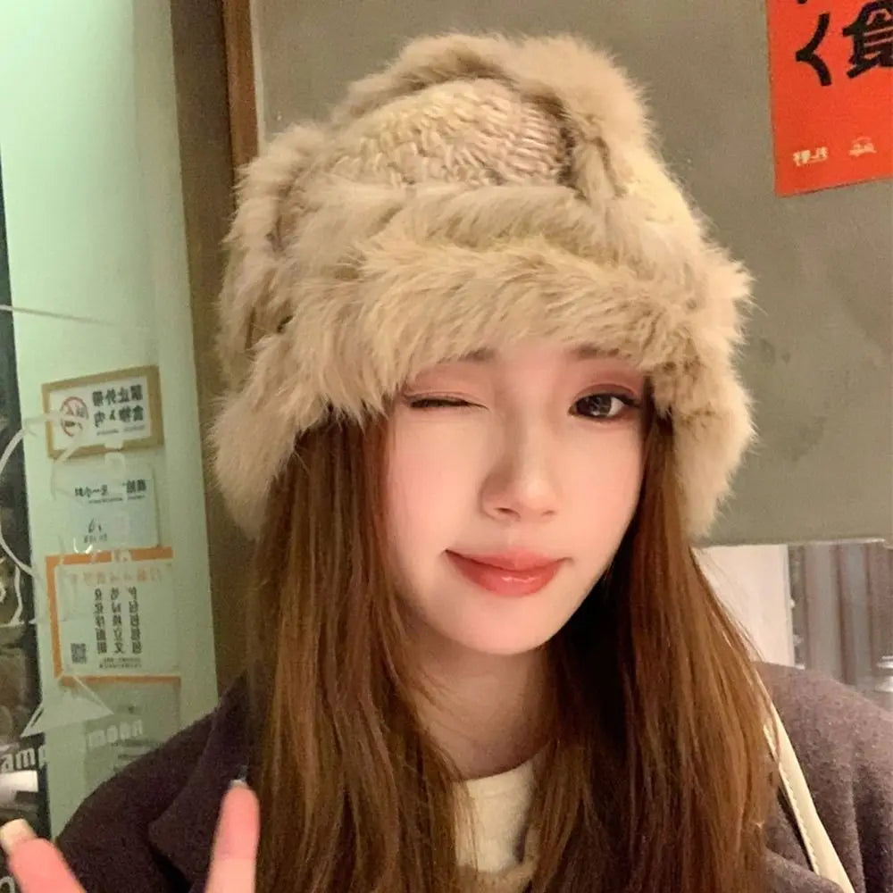 Korean Style Casual Fuzzy Winter Bucket Hat