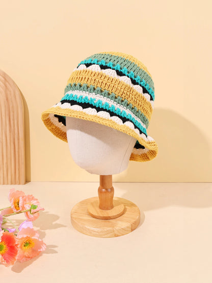 Color Block Woven Flower Bucket Hat