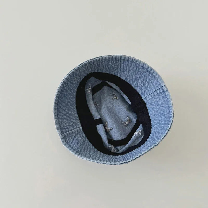 Baby Bow Pattern Denim Kids Bucket Hat