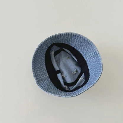 Baby Bow Pattern Denim Kids Bucket Hat