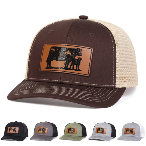 Unisex Brown Cow Leather Label Baseball Net Caps