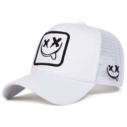 XX Smiling Face Embroidered Mesh Baseball Cap