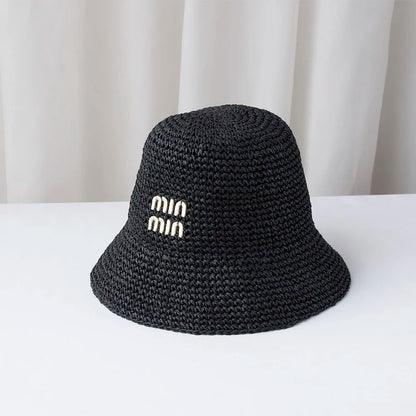 Y2K Korean Straw Handwoven Summer Bucket Hat