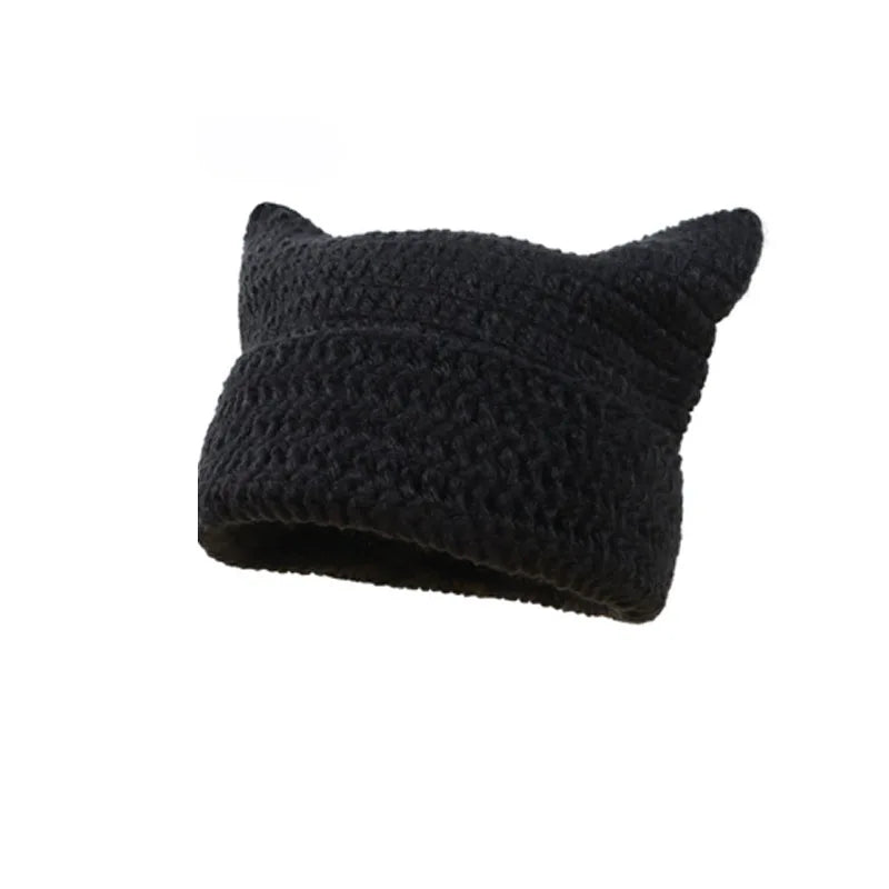 Striped Knit Cat Ears Bucket Hat