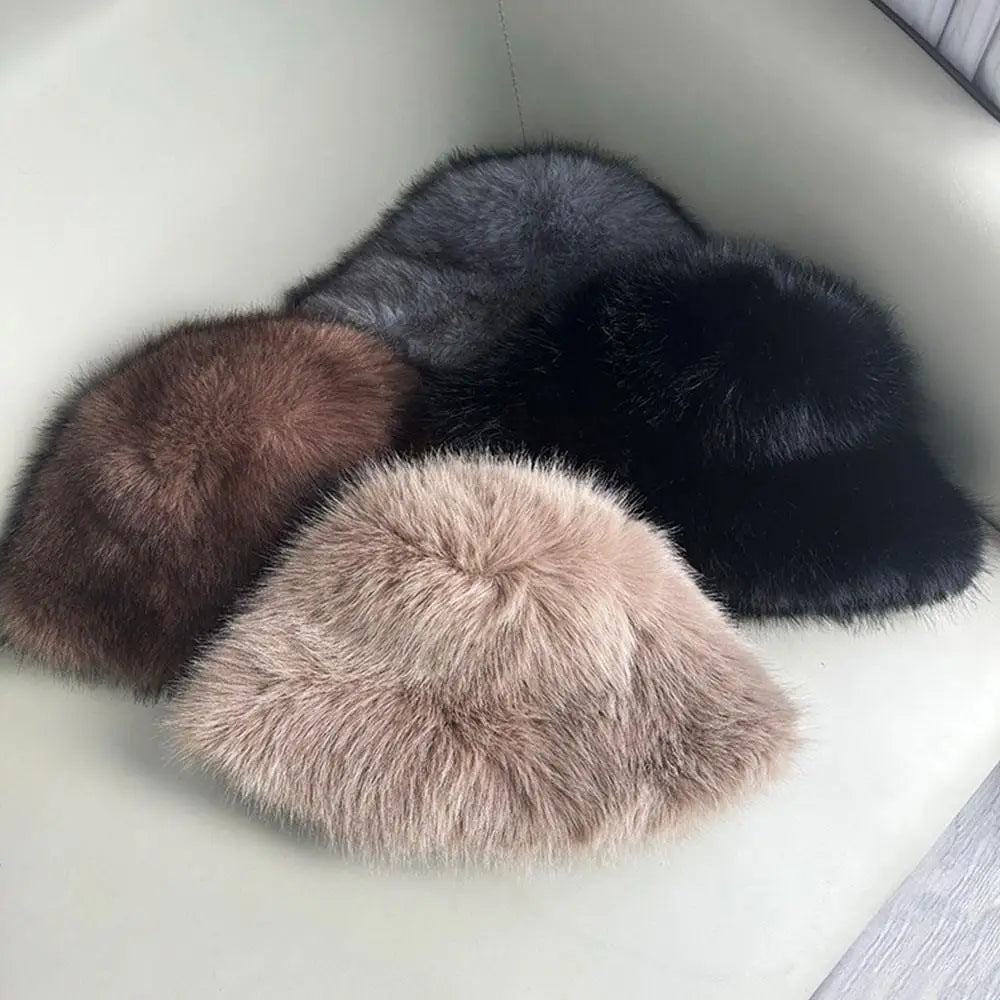 Fluffy Fur Plush Ear Protection Bucket Hat