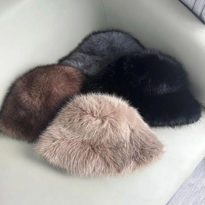 Fluffy Fur Plush Ear Protection Bucket Hat