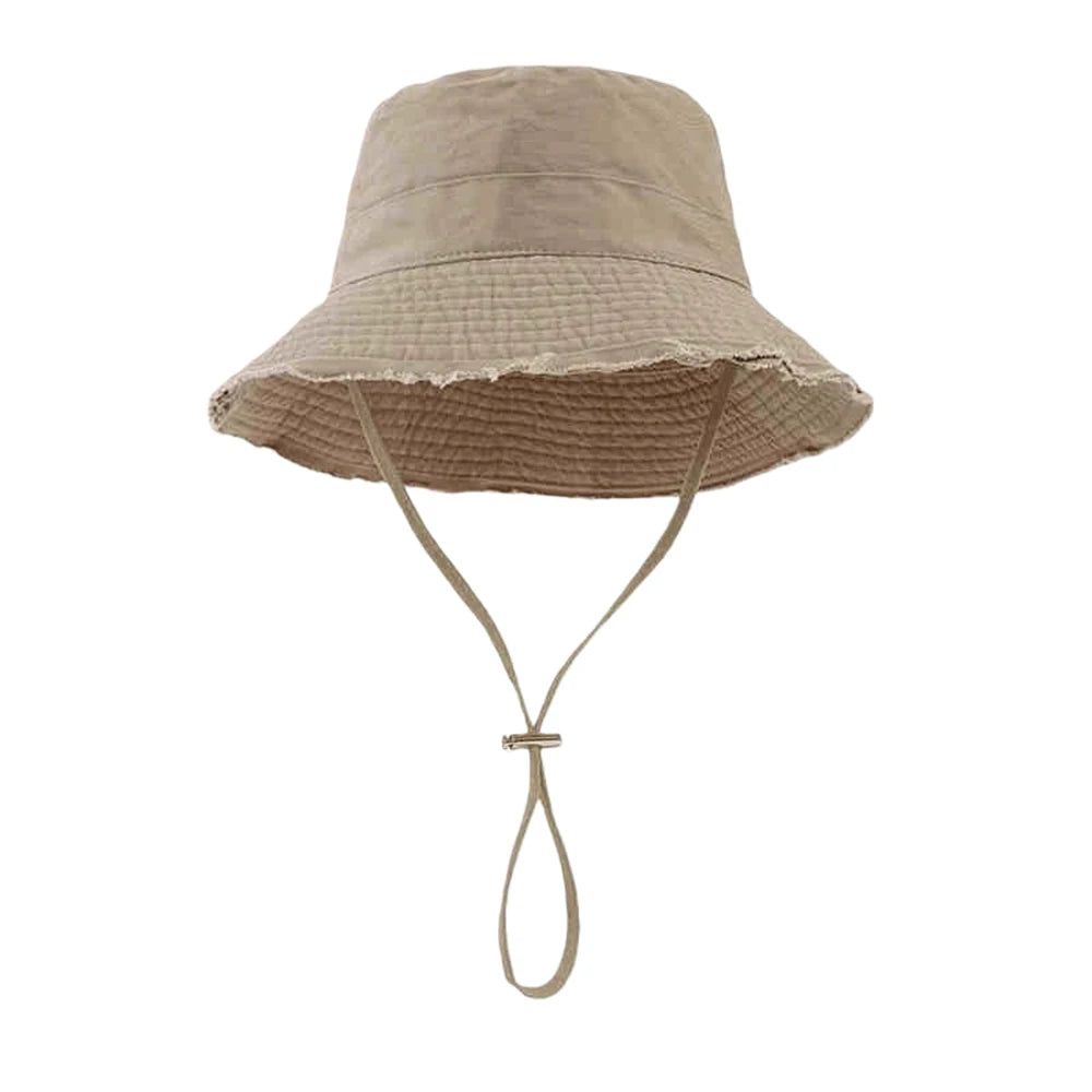 Korean Khaki Large-Brimmed Summer Bucket Hat Outdoor Sunshade