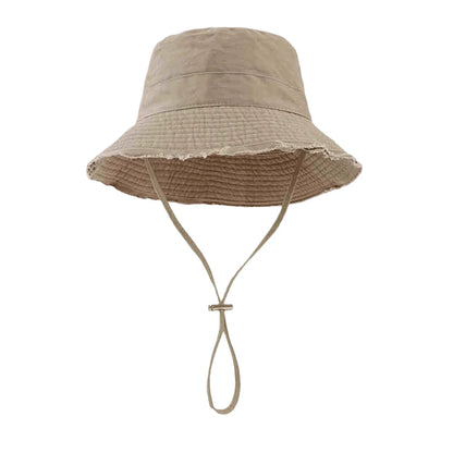 Korean Khaki Large-Brimmed Summer Bucket Hat Outdoor Sunshade