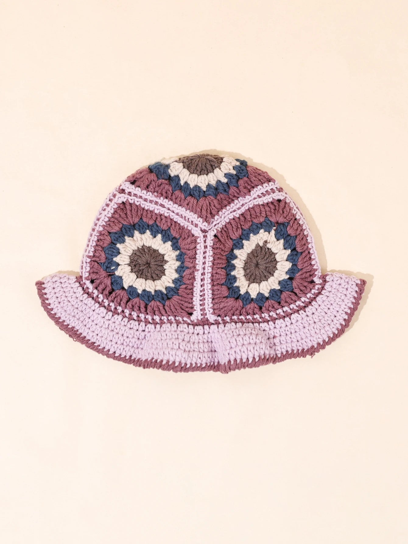 Retro Pink Purple Crochet Knit Bucket Hat