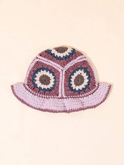 Retro Pink Purple Crochet Knit Bucket Hat