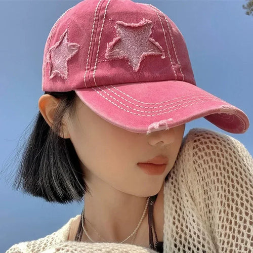 Retro Y2K Star Washed Denim Hole Star Baseball Cap