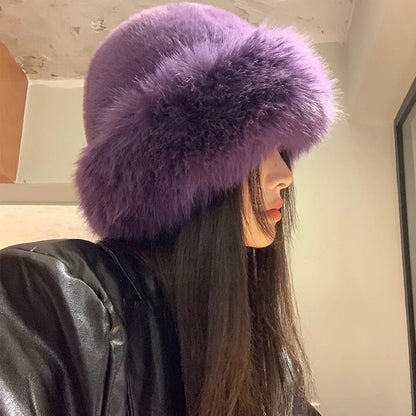 Mongolian Plush Fur Winter Bucket Hat