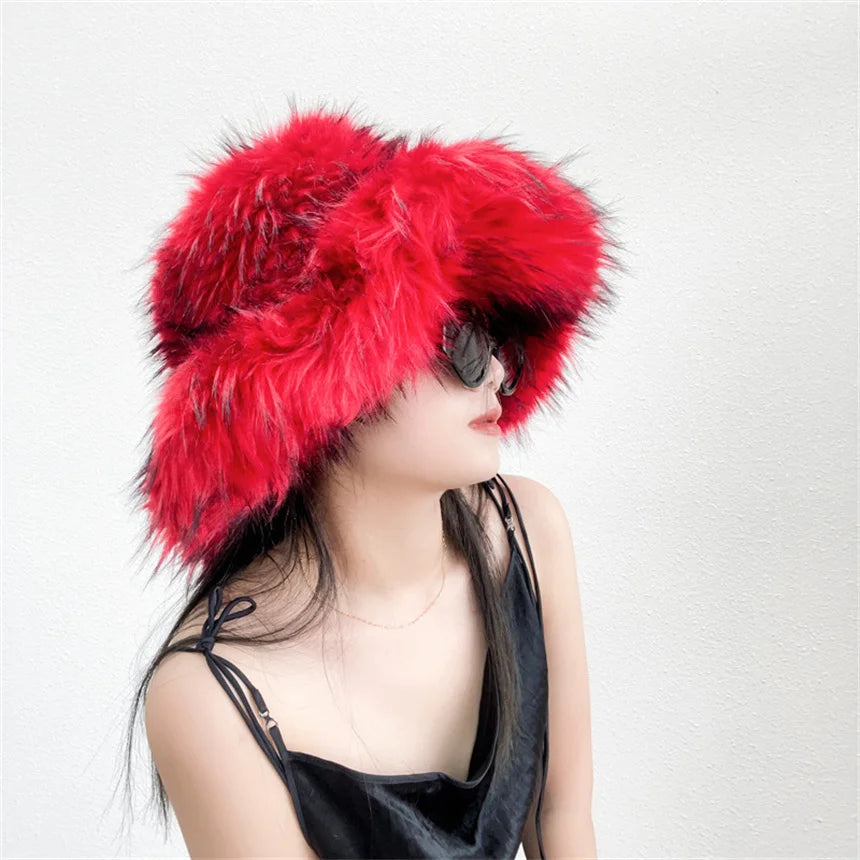 Fluffy Faux Fur Y2K Winter Bucket Hat