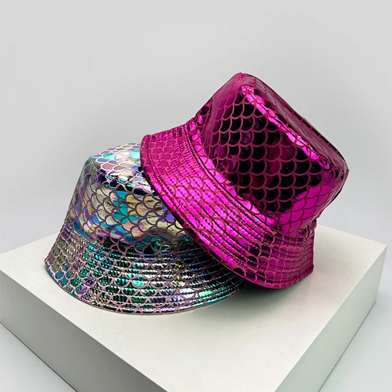Shiny PU Leather Colorful Bucket Hats