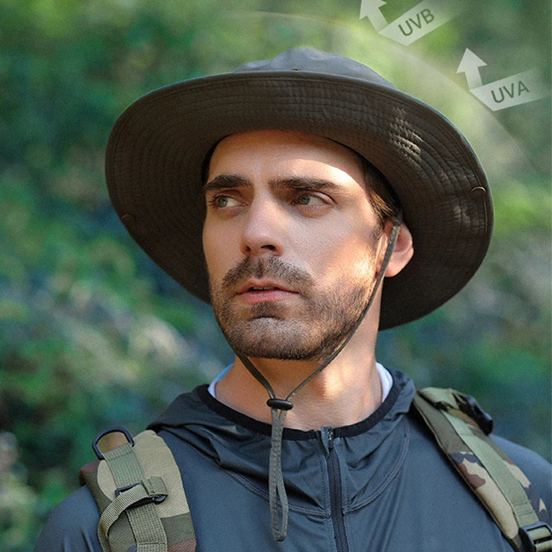 Men Waterproof Leather Chain Bucket Hat