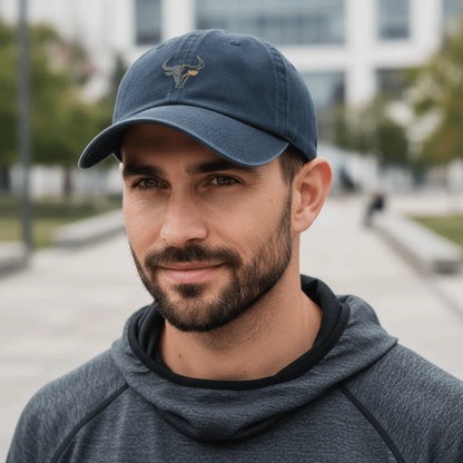 Washed Cotton Bull Head Printed Baseball Cap
