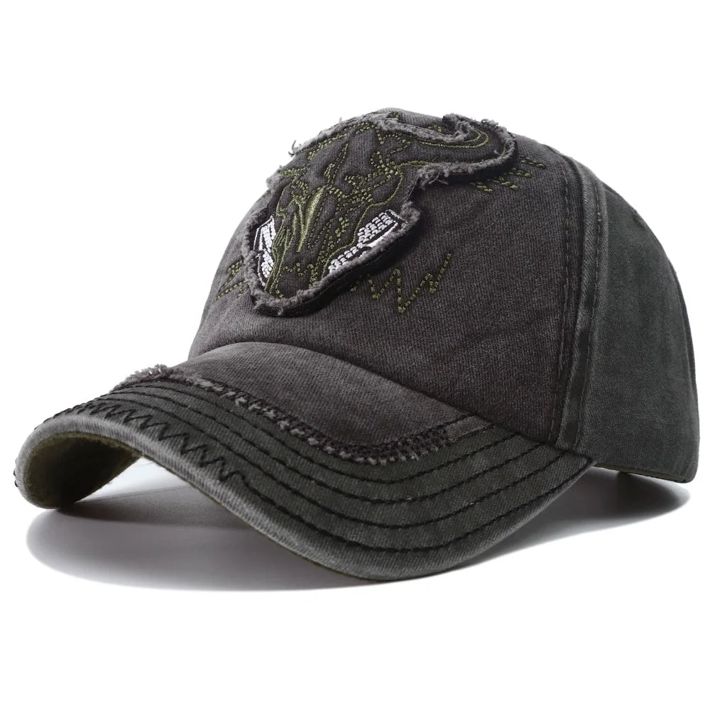 Vintage Bull Head Embroidery Snapback Baseball Cap