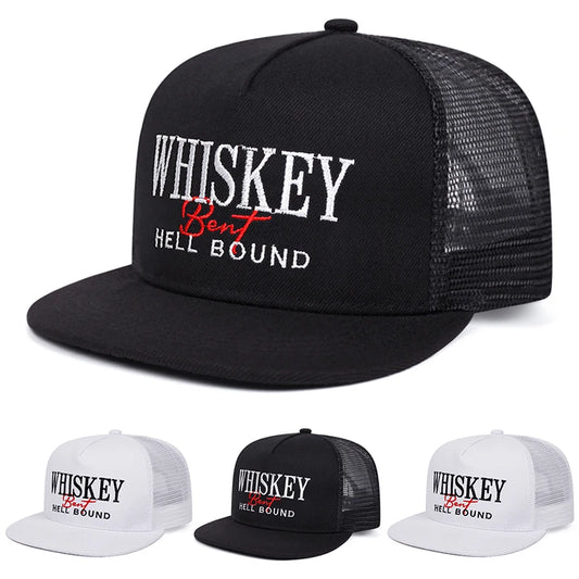 WHISKEY Embroidery Simple Mesh Snapback Cap 2025