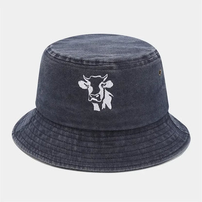 Four Seasons Animal Embroidered Cotton Bucket Hat