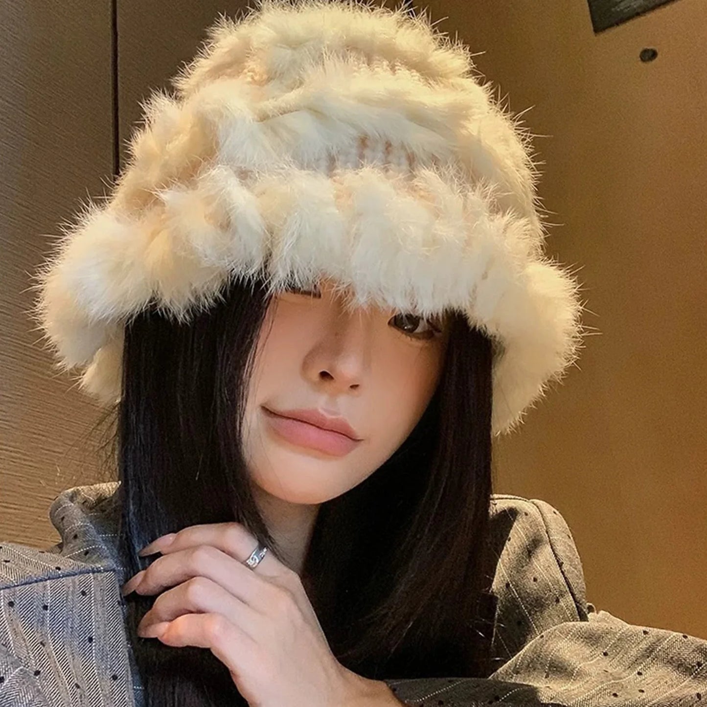 Faux Mink Plush Winter Korean Bucket Hat