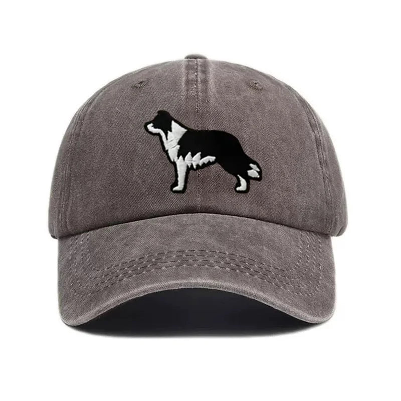 Border Collie Embroidered Washed Cotton Baseball Cap