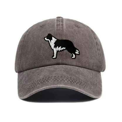 Border Collie Embroidered Washed Cotton Baseball Cap