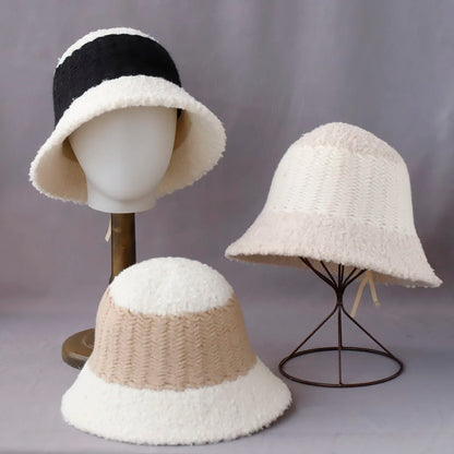 Women's Spliced Color Wool Knitted Bucket Hat