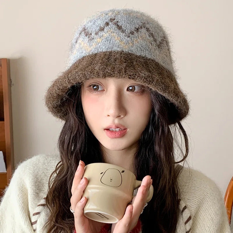 Winter Colorblock Knitted Casual Bucket Hat