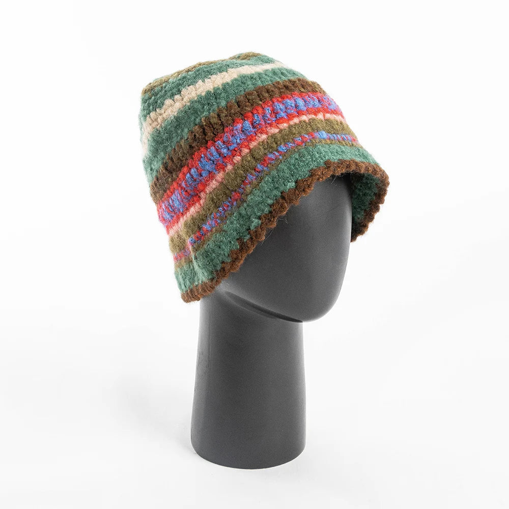 Hand Woven Colorful Knitted Winter Bucket Hat