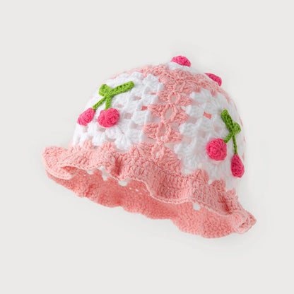 3D Cherry Crochet Ruffle Bucket Hat