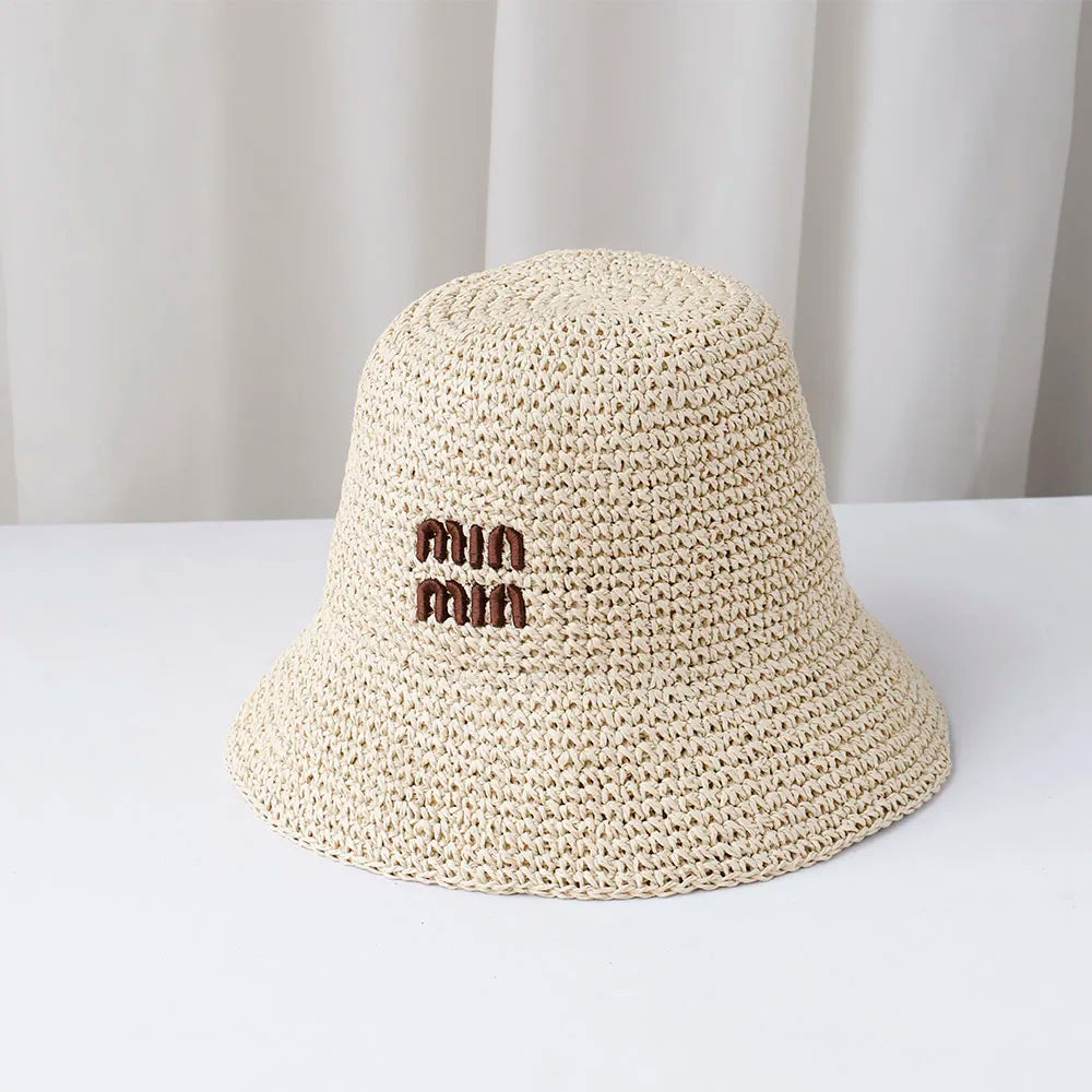 Y2K Korean Straw Handwoven Summer Bucket Hat