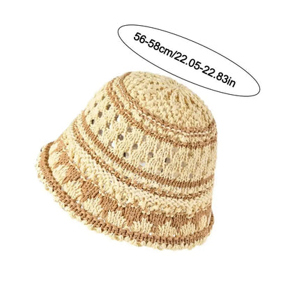 Casual Striped Hollow Breathable Foldable Travel Bucket Hat