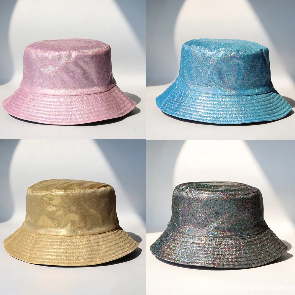 Laser Color Reversible Leather Bucket Hat Men Women